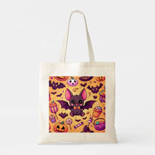 Cute kawaii bat candy halloween tote bag (Achterkant)