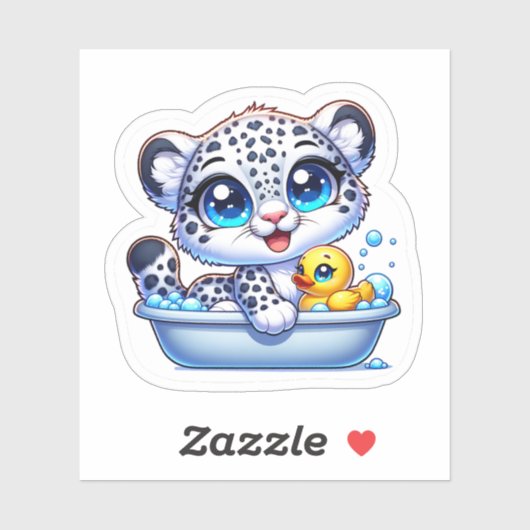Cute Kawaii Bath Snow Leopard Sticker (Vel)