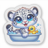 Cute Kawaii Bath Snow Leopard Sticker (Voorkant)