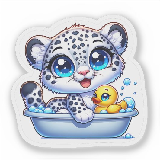 Cute Kawaii Bath Snow Leopard Sticker (Voorkant)