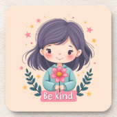 Cute Kawaii "Be Kind" Illustration Bier Onderzetter (Voorkant)