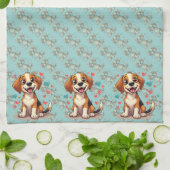 Cute Kawaii Beagle with Hearts Playful Dog Art Theedoek (Gevouwen)