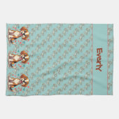 Cute Kawaii Beagle with Hearts Playful Dog Art Theedoek (Horizontaal)