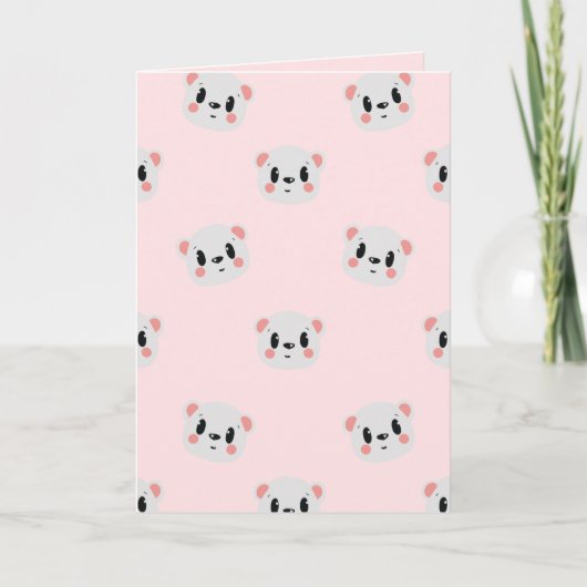 Cute Kawaii Bear Face Pattern on Pastel Pink Kaart (Voorkant)