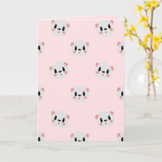 Cute Kawaii Bear Face Pattern on Pastel Pink Kaart (Gele Bloem)