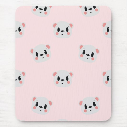 Cute Kawaii Bear Face Pattern on Pastel Pink Muismat (Voorkant)