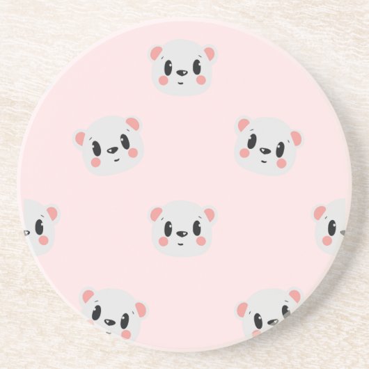 Cute Kawaii Bear Face Pattern on Pastel Pink Zandsteen Onderzetter (Voorkant)