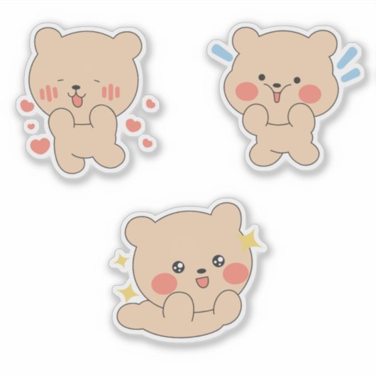 Cute Kawaii Bear Sticker | Adorable Blushing Bear  (Voorkant)