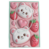 Cute Kawaii Beer & Aardbei Roze Cadeautas (Voorkant)