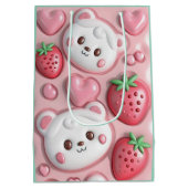 Cute Kawaii Beer & Aardbei Roze Cadeautas (Achterkant)