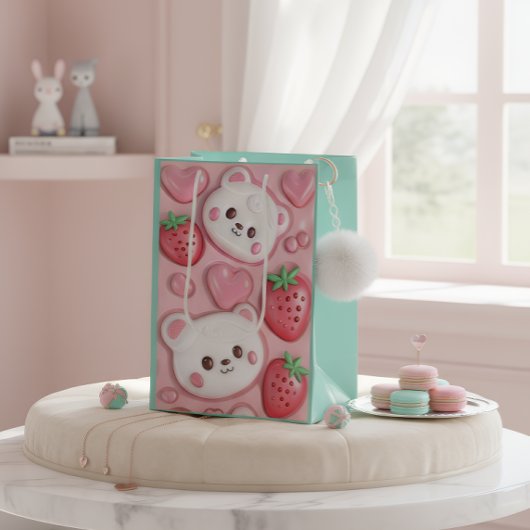 Cute Kawaii Beer & Aardbei Roze Cadeautas