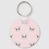 Cute Kawaii Beer Gezichtspatroon op Pastelroze Sleutelhanger (Voorkant)