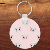 Cute Kawaii Beer Gezichtspatroon op Pastelroze Sleutelhanger (Voorkant)