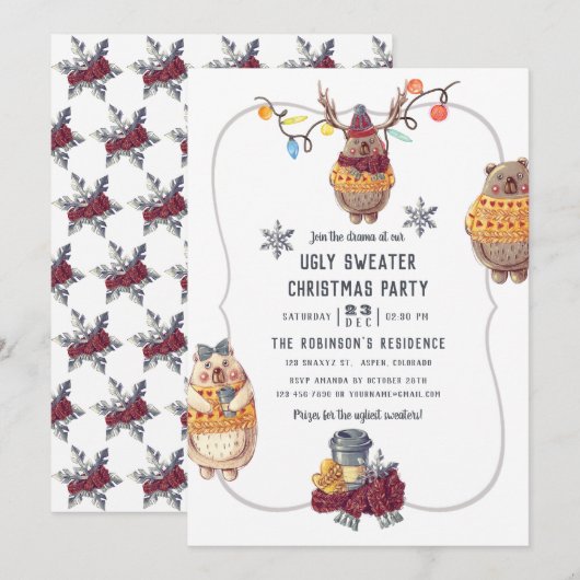 Cute Kawaii Beer Lelijke Trui Kerstfeest Kaart (Voorkant / Achterkant)