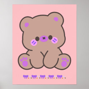 Cute Kawaii Beer met Paarse Strikken - Poster