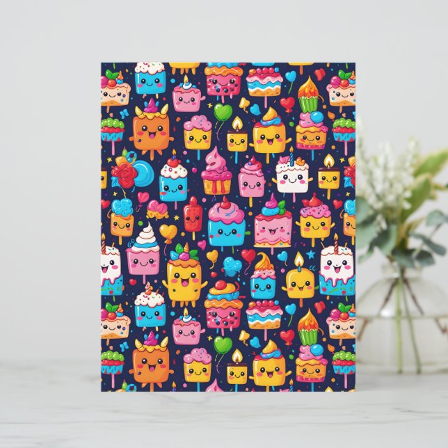 Cute Kawaii Birthday Cake & Dessert Paper (Staand voorkant)