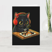 Cute Kawaii Black Cat Funny Sushi Retro Japanese C Kaart (Voorkant)