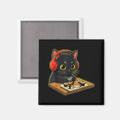 Cute Kawaii Black Cat Funny Sushi Retro Japanese C Magneet (Voorkant / Achterkant)