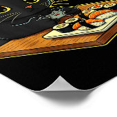 Cute Kawaii Black Cat Funny Sushi Retro Japanese C Poster (Hoek)