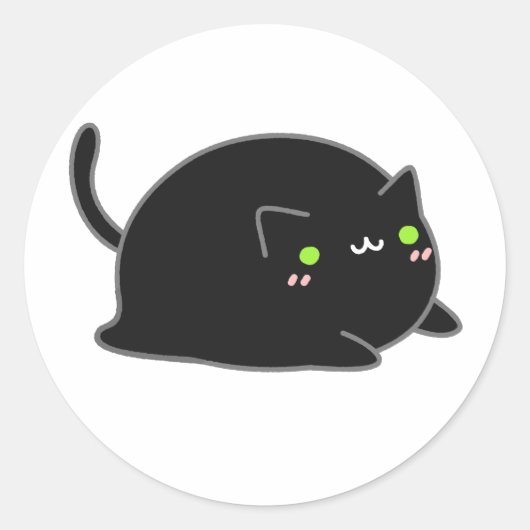 Cute Kawaii Black Cat Ronde Sticker (Voorkant)