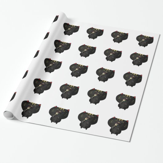 Cute Kawaii Black Sushi Cat Cadeaupapier (Uitgerold)