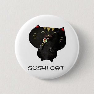 Cute Kawaii Black Sushi Cat Ronde Button 5,7 Cm