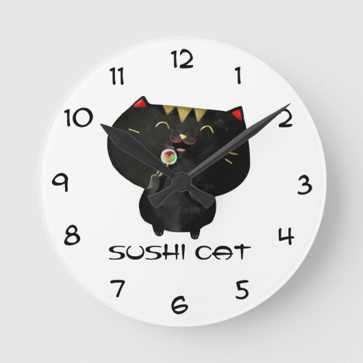 Cute Kawaii Black Sushi Cat Ronde Klok (Voorkant)
