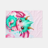 Cute Kawaii Blauwgroen en Roze Baby Dragon Fleece Deken (Voorkant (Horizontaal))