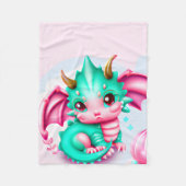 Cute Kawaii Blauwgroen en Roze Baby Dragon Fleece Deken (Voorkant)