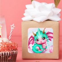 Cute Kawaii Blauwgroen en Roze Baby Dragon