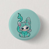 Cute Kawaii Blauwgroen Kitten Ronde Button 3,2 Cm (Voorkant)
