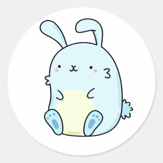 Cute Kawaii Blue Bunny Ronde Sticker (Voorkant)