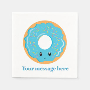 Cute Kawaii blue donut add message napkins Servet