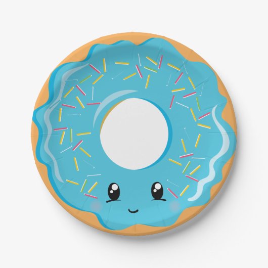 Cute Kawaii blue donut party bord (Voorkant)