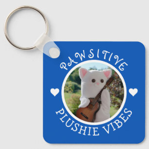 Cute Kawaii Blue Pawsitive Plushie Vibes Photo Sleutelhanger