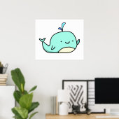 Cute Kawaii Blue Whale Poster (Thuiskantoor)