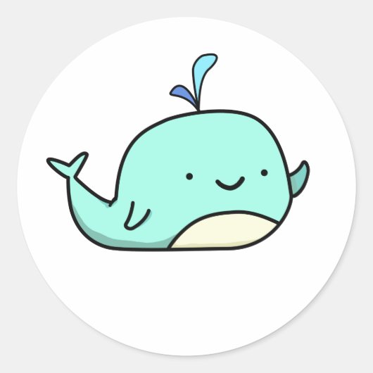 Cute Kawaii Blue Whale Ronde Sticker (Voorkant)