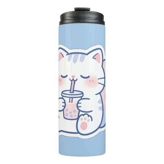 Cute Kawaii Boba Kat Bubble Tea Thermosbeker (Voorkant)
