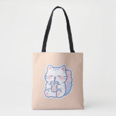 Cute Kawaii Boba Kat Bubble Tea Tote Tas (Voorkant)