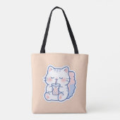 Cute Kawaii Boba Kat Bubble Tea Tote Tas (Achterkant)