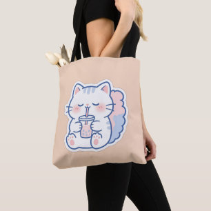 Cute Kawaii Boba Kat Bubble Tea Tote Tas
