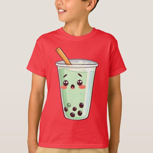 Cute Kawaii Boba Tea Bubble Tea Character Matcha G T-shirt (Voorkant)