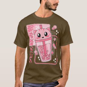 Cute Kawaii Boba Tea Cat Bubble Tea Japanse Anime T-shirt