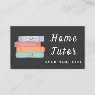 Cute Kawaii Books Home Tutor Teacher Simple Grey Visitekaartje