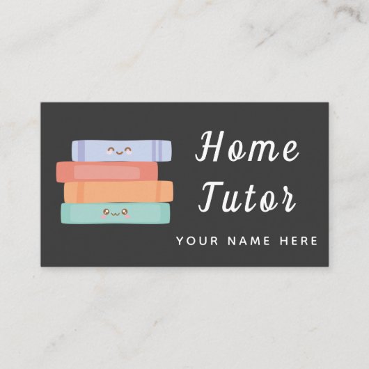 Cute Kawaii Books Home Tutor Teacher Simple Grey Visitekaartje (Voorkant)