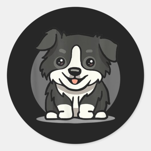Cute Kawaii Border Collie Chibi Ronde Sticker (Voorkant)