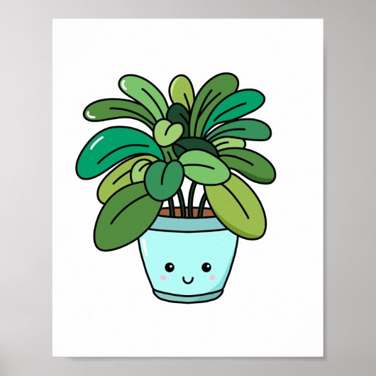 Cute Kawaii Botanische Kunstplant in Pot Poster (Voorkant)