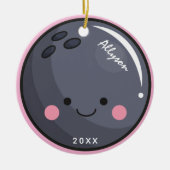 Cute Kawaii Bowling Ball Girl's Name & Year Sporty Keramisch Ornament (Voorkant)