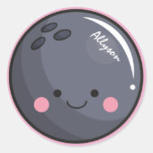Cute Kawaii Bowling Ball Personalized Sport Thema Ronde Sticker (Voorkant)