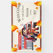 Cute Kawaii Boy Firefighter Fire Truck Party Spandoek (Verticaal)